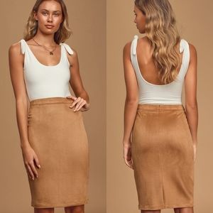 LULUS | superpower tan suede pencil skirt